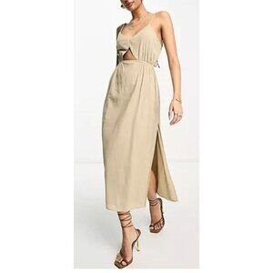 Pretty Lavish Cut Out Midaxi Dress Women Size 6 NWT V Neck Thigh High Slit